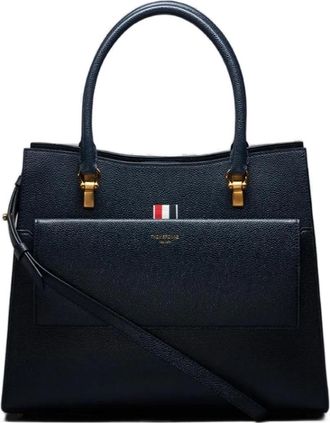Thom Browne Borsa tote in pelle zigrinata - Blu