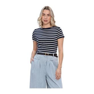 Tommy Hilfiger Tops, Dames, Veelkleurig, L, Katoen, Gold Button Slim SS Tee