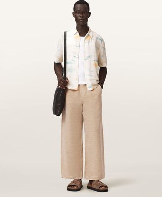 AllSaints Lyocell/Linen Korten Loose Fit Linen Blend Trousers, Size: XXL