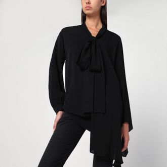 Balenciaga Asymmetric black silk blouse with scarf