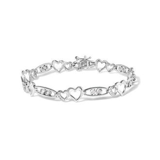 House of Brilliance Silver 1/5 Cttw Diamond Double Heart Link Bracelet in White at Nordstrom