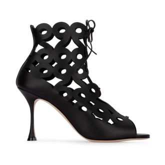 Manolo Blahnik Schoenen, Dames, Zwart, 37 EU, Taralo Sandalen met Uitgesneden Stilettohak