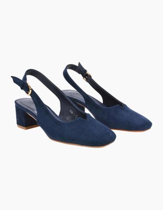 XY London Womens XY London Womens/Ladies Elowen Sling Back Mid Block Heel Court Shoes - Navy - Size: 3