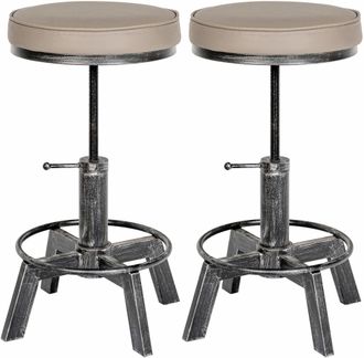 Clp Clp - Set De 2 Taburetes Destin Industriales En Polipiel Plateado Antiguo