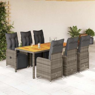 vidaXL Mesita Y Sillas Jard&iacute;n 7 Piezas Y Cojines Rat&aacute;n Sint&eacute;tico Gris Vidaxl