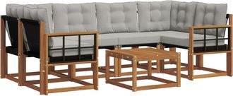 vidaXL Conjunto De Sof&aacute;s De Exterior 7 Uds. Gris Natural Y Claro Vidaxl