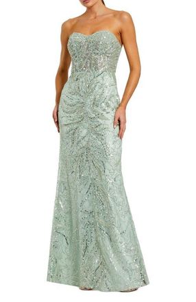 Mac Duggal Strapless Rhinestone Embellished Trumpet Gown in Jade at Nordstrom, Size 10