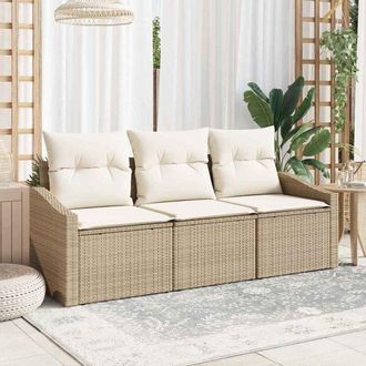 vidaXL Conjunto De Sof&aacute; De Jard&iacute;n Con Coj&iacute;n 3 Pcs Beige, Crema Vidaxl