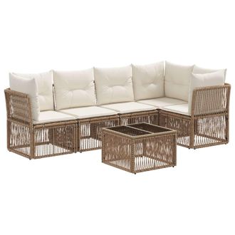 vidaXL Conjunto De Sof&aacute;s De Jard&iacute;n 6 Pcs Beige Rat&aacute;n Sint&eacute;tico Vidaxl