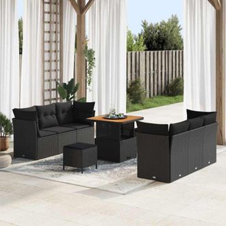 vidaXL Conjunto De Sof&aacute; De Jard&iacute;n 9 Pcs Negro Rat&aacute;n Sint&eacute;tico Vidaxl