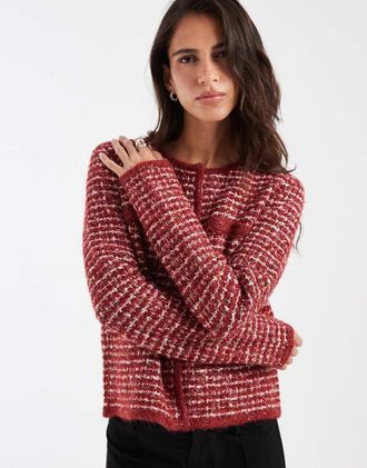 Asos cardigan girocollo in maglia boucl&eacute; testurizzata rosso