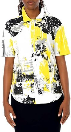 Dai Moda Clark Unity Abstract Print Short Sleeve Button-Up Shirt in Yellow at Nordstrom, Size Xx-Large