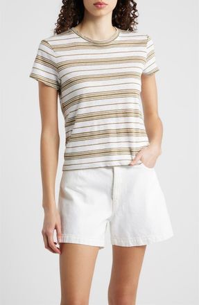 Frame Denim The Stripe Stretch Linen Baby T-Shirt in Military Multi at Nordstrom, Size X-Small