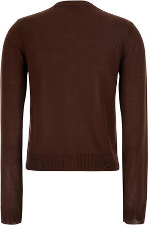 Ganni Womens Cardigan Crew Neck Brown Cotton Tops Top