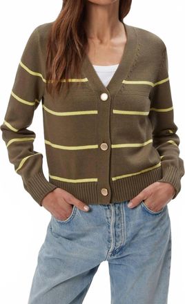 Michael Stars Tracey Striped Button Down Cardigan In Caper Buttercup Stripe