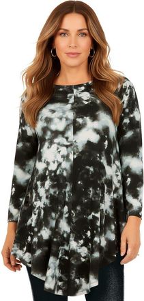 Roaman's Plus Size Boatneck Swing Ultra Drape Tunic Top in Black Acid Tie Dye at Nordstrom, Size 24