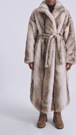 Frankie Shop Cappotto lungo a vestaglia in pelliccia sintetica con motivo astratto