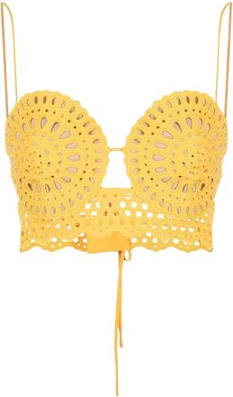 Stella McCartney Zonnebloem Broderie Anglaise Cami Top - Dames - Tops zonder mouwen - Geel - L - Katoen - Tops