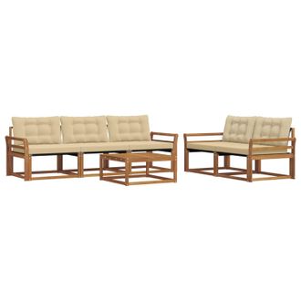 vidaXL Conjunto De Sof&aacute;s De Exterior Con Coj&iacute;n 6 Pcs Natural Y Beige Vidaxl