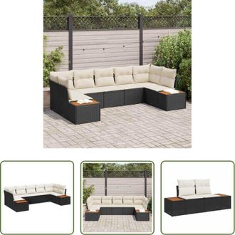vidaXL Cuscino da esterno - Set Divano da Giardino con cuscino 7 pcs Nero polyrattan