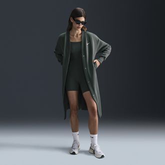 Nike Womens Nike Sportswear Phoenix Fleece Oversized Long Cardigan in Green | FV8036-338