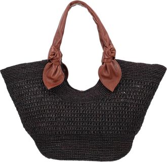 Hereu Woven Raffia Shoulder Bag with Lambskin Handles