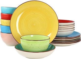 Elama Sebastian 18 Piece Double Bowl Stoneware Dinnerware Set in Pink at Nordstrom