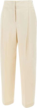 HUGO BOSS Rechte broek met hoge taille - Dames - Straight fit broeken - Beige - L - Katoen - Broeken