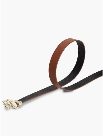 Tommy Hilfiger Womens Monogram Buckle Reversible Leather Belt - Black Cognac - 40