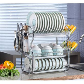 OEM Escurridor De Platos De 3 Niveles, De Metal Chapado, Con Soporte Para Utensilios, Bandeja Y Portavasos (multifuncional)