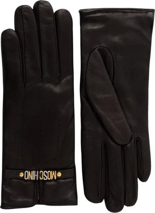 Moschino Guantes de piel con placa de logo - Accessories - Mujer - Negro - 7 1/2 IN