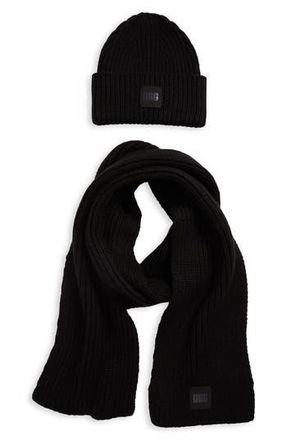 UGG Chunky Knit Beanie & Scarf Set in Black at Nordstrom Rack