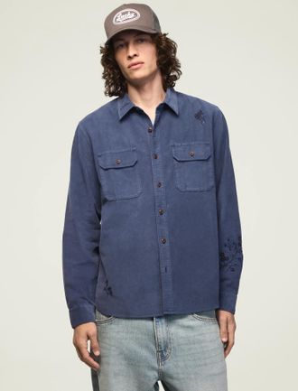 Lucky Brand Mens Long Sleeve Embroidered Corduroy Workshirt