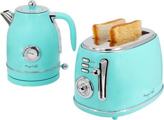 MegaChef 1.8 Quart Electric Tea Kettle and 2 Slice Toaster Combo in Turquoise