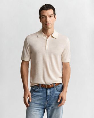 GANT Men Extra Fine Merino Wool Short Sleeve Polo Sweater (XXXL) SEED MELANGE