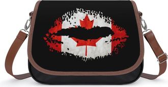 Generic Canada Lip Flag Crossbody Bags for Women Fashion Leather Shoulder Handbags With Adjustable Strap