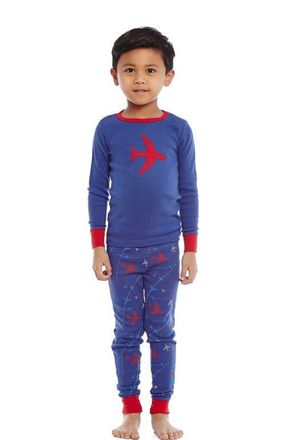 Leveret Kids Cotton Two-Piece Printed Pajamas, Vehicles & Machines in Airplane at Nordstrom, Size 12