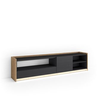 Skraut Home Mueble tv efecto madera negro y roble 207x37x50cm con Led