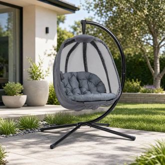 STILVORA Hanging Egg Chair with Stand & Cushion in Grey