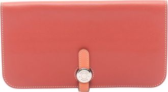 Herm&egrave;s Bordeaux Pink Swift Leather Leather Long Wallet (Bi-Fold) (Pre-Owned)