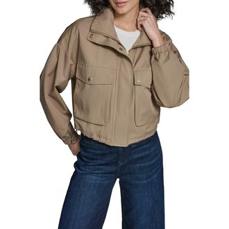 Karl Lagerfeld Water Resistant Crop Cotton Blend Bomber Jacket in Khaki at Nordstrom, Size X-Small