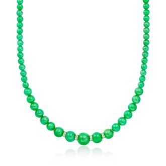 Ross-Simons 5-11mm Jade Bead Necklace With. Diamonds in Sterling Silver