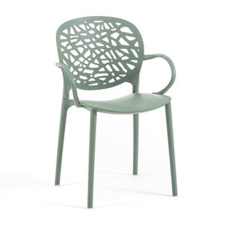 Siediti Fuori e Dentro Set de 6 sillas apilables en resina con reposabrazos verde salvia