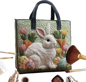 Generic Cartoon Bunny Tote, Small Canvas Handbag, Reusable Bag with Comfortable Handle, Adorable Animal Print Carryall, Bunny Theme with Cute Design, Gift Bag