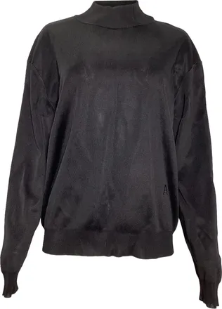 Alaia Embroidered Logo Mock Neck Sweater in Black Viscose