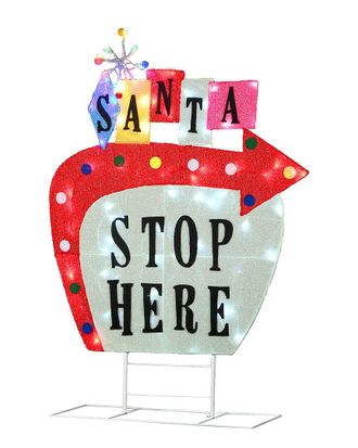 National Tree Company 50In 2D Vintage Vegas Santa Stop Here Sign