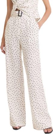 Matthew Bruch Belted Wide Leg Trouser In Cream With Black Polka Dot