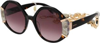 Guess Brown Gradient Round Sunglasses with Eyewear Chain
