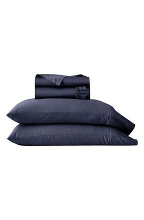 Boll & Branch Percale Hemmed Sheet Set in Coastal Navy at Nordstrom, Size Queen
