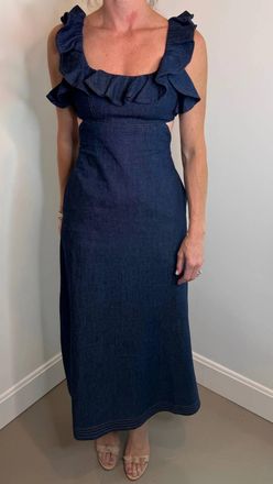 Zimmermann Aster Denim Frill Midi Dress In Ink
